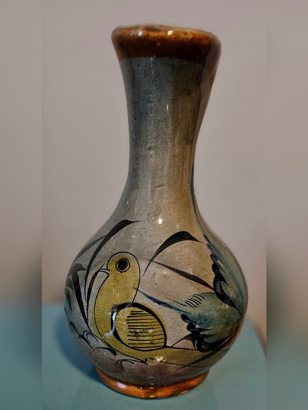 Hand-Painted Yellow Bird Ceramic Vase